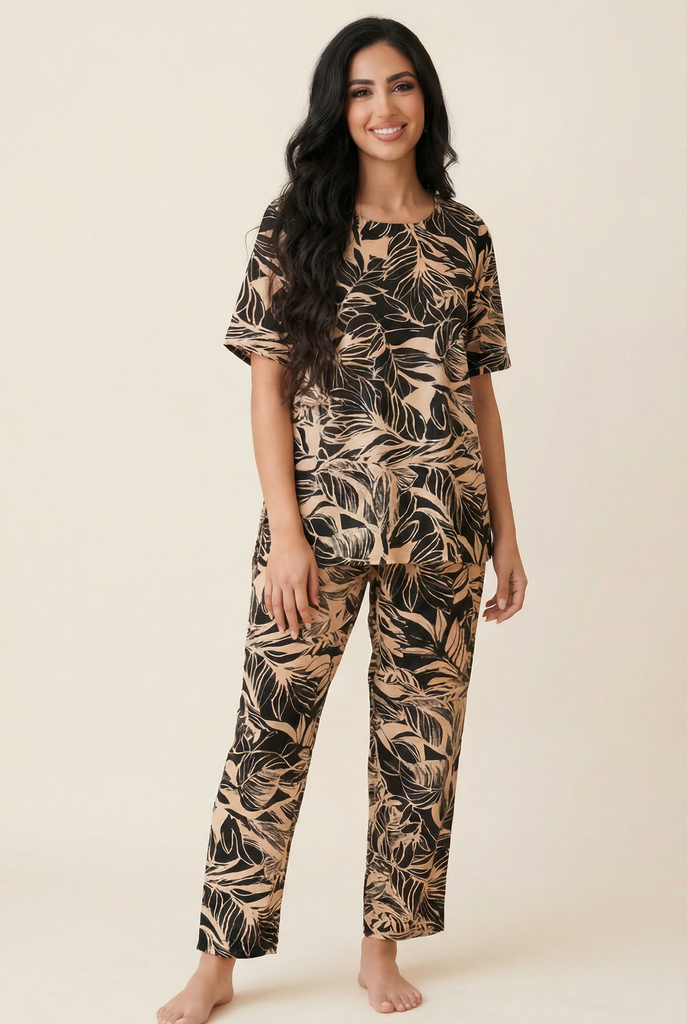 Tonal Tropical Leaf Modest Loungewear Set (3 Color Options)