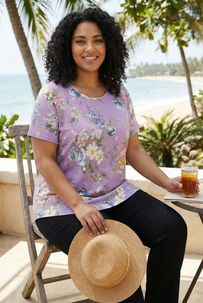 Curved Hem Printed Short-Sleeve Tee