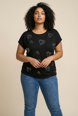 Diamond Swirl-Heart Embellished Relaxed Tee (4 Color Options)