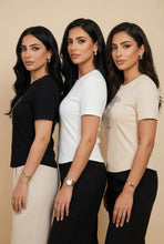 Load image into Gallery viewer, Curved Hem Rhinestone Graphic Ribbed Tee